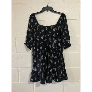 Inspired Heart Mini Dress Womens Size L Black Pink Floral
